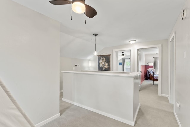 1116 E Newark Ave, Spokane, WA 99202 - hall with an upstairs landing, light colored carpet, baseboards, and vaulted ceiling