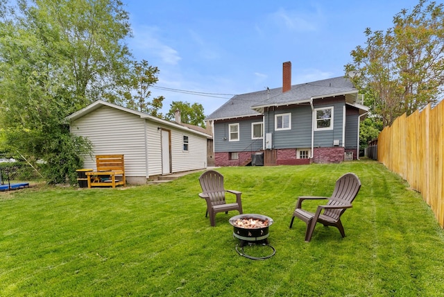 1116 E Newark Ave, Spokane, WA 99202 - back of property with an outdoor fire pit, a chimney, and an outdoor structure