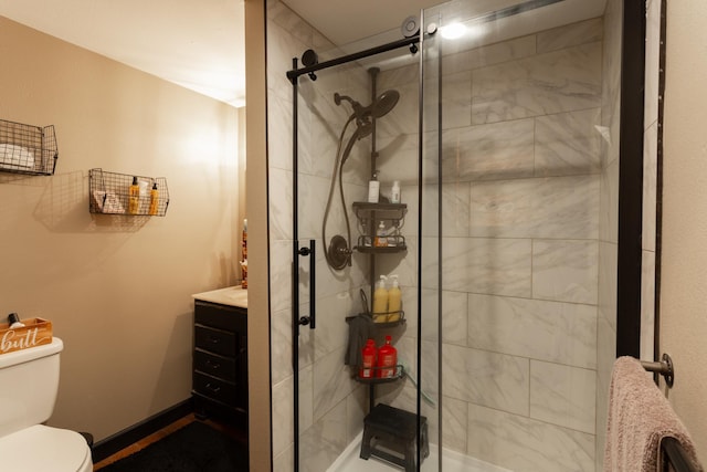 1207 E Bismark Ave, Spokane, WA 99208 - bathroom with toilet, a shower stall, and vanity
