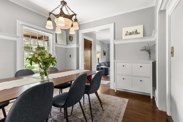 1732 W 14th Ave, Spokane, WA 99204 - dining room featuring a chandelier, dark wood finished floors, and ornamental molding
