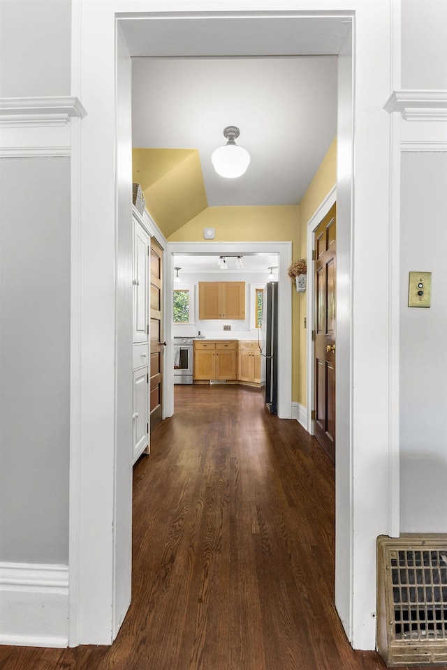 1732 W 14th Ave, Spokane, WA 99204 - hallway with dark wood-type flooring and lofted ceiling