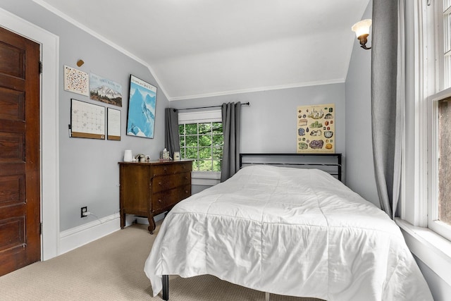 1732 W 14th Ave, Spokane, WA 99204 - carpeted bedroom with lofted ceiling, ornamental molding, and baseboards