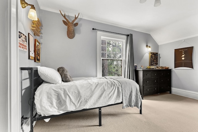 1732 W 14th Ave, Spokane, WA 99204 - bedroom featuring ornamental molding, carpet flooring, vaulted ceiling, and baseboards
