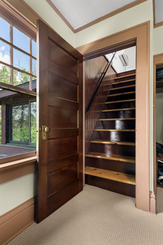 1732 W 14th Ave, Spokane, WA 99204 - stairway with carpet floors and crown molding
