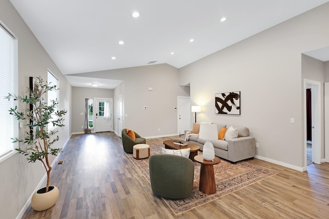 723 S Hatch St, Spokane, WA 99202 - living area featuring recessed lighting, light wood-style floors, baseboards, and high vaulted ceiling
