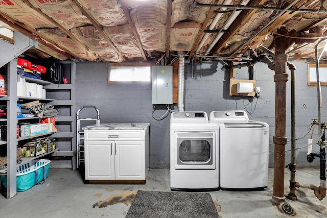 1419 E Glass Ave, Spokane, WA 99207 - washroom with electric panel, cabinet space, and washer and dryer