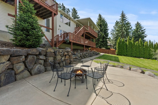 14716 E 48th Ln, Veradale, WA 99037 - view of patio / terrace featuring an outdoor fire pit and stairway