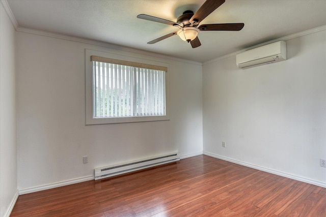 11920 E Railroad Ave, Spokane, WA 99206 - spare room featuring a wall unit AC, a baseboard radiator, wood finished floors, ceiling fan, and crown molding