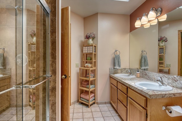 4307 S Apollo St, Spokane, WA 99223 - bathroom with double vanity, tile patterned floors, and a stall shower