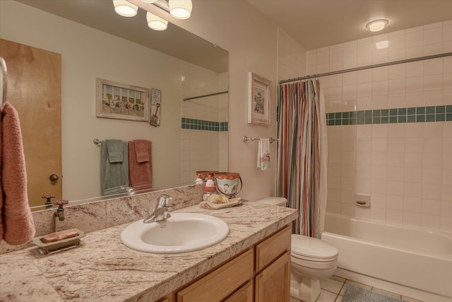 4307 S Apollo St, Spokane, WA 99223 - bathroom featuring vanity, toilet, shower / bathtub combination with curtain, and tile patterned flooring