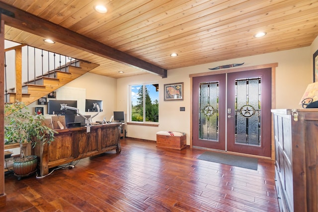 14410 W Jacobs Rd, Spokane, WA 99224 - office space featuring french doors, recessed lighting, wood finished floors, beam ceiling, and baseboards
