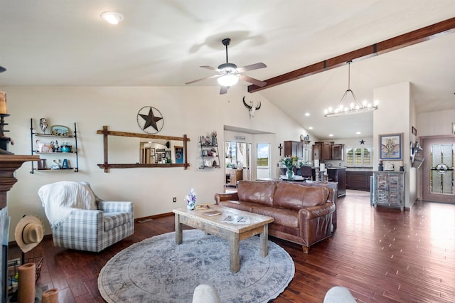 14410 W Jacobs Rd, Spokane, WA 99224 - living room with ceiling fan, dark wood-style flooring, a chandelier, baseboards, and recessed lighting