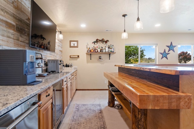 14410 W Jacobs Rd, Spokane, WA 99224 - bar area featuring beverage cooler, dishwasher, baseboards, backsplash, and recessed lighting