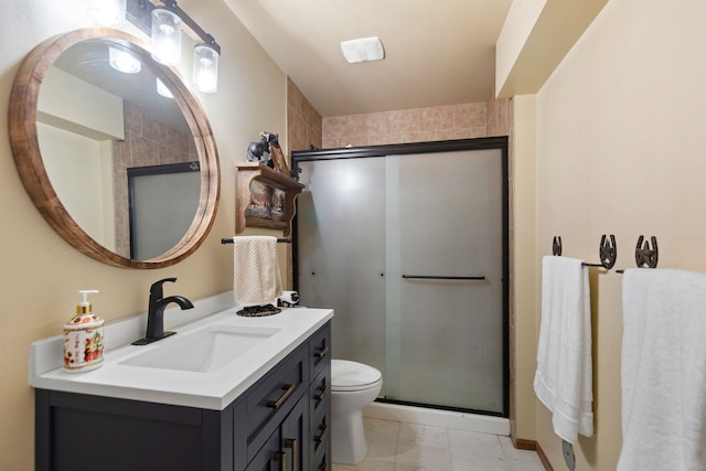 14410 W Jacobs Rd, Spokane, WA 99224 - full bath with vanity, a shower stall, toilet, and marble finish flooring