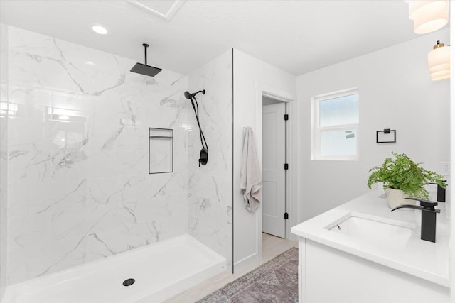 2077 W Walker Ave, Spokane, WA 99208 - bathroom featuring a marble finish shower and double vanity