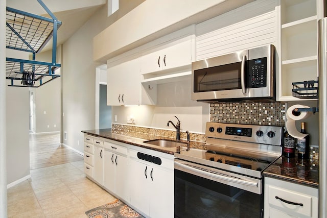 3016 N Walnut Street On A Dead End Street, Spokane, WA 99205 - kitchen featuring appliances with stainless steel finishes, a sink, baseboards, and white cabinets