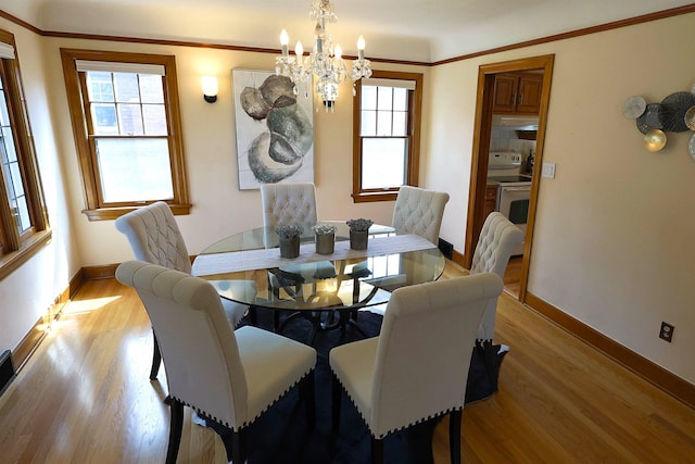 417 W 26th Ave, Spokane, WA 99203 - dining space with a chandelier, baseboards, and light wood-style floors