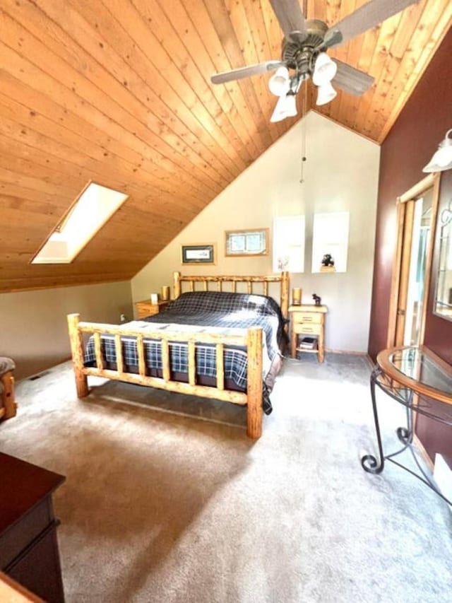 278 Hazel St, Cusick, WA 99119 - carpeted bedroom featuring vaulted ceiling, wooden ceiling, and a skylight