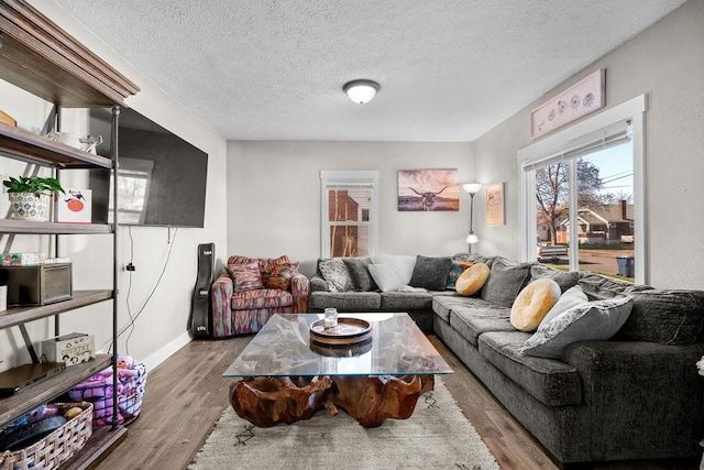 4824 N Stone St, Spokane, WA 99207 - living area featuring wood finished floors, a textured ceiling, and baseboards