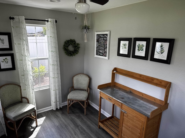 1602 S Canyon Woods Ln, Spokane, WA 99224 - sitting room with dark wood-style flooring, baseboards, and ceiling fan