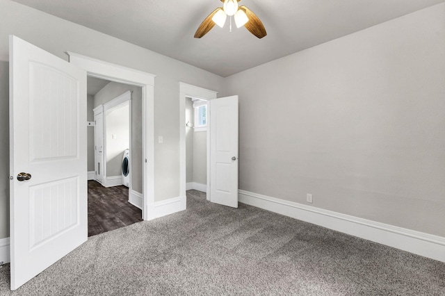 2305 W Sharp Ave, Spokane, WA 99201 - unfurnished bedroom with carpet flooring, washer / clothes dryer, baseboards, and a ceiling fan
