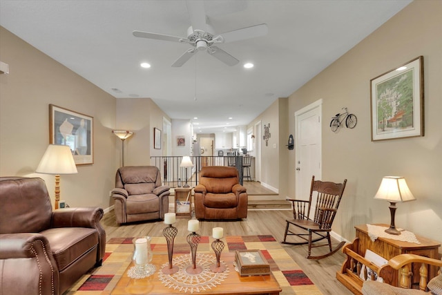 4921 W Londale Ct, Spokane, WA 99208 - living room featuring ceiling fan, light wood-style flooring, baseboards, and recessed lighting