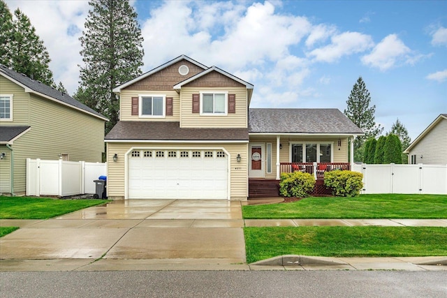 4031 S Bates Rd, Spokane Valley, WA 99206 - view of front of house with concrete driveway, a porch, an attached garage, roof with shingles, and a gate