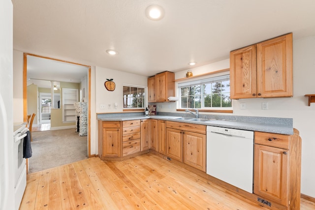 6325 W 48th Ave, Spokane, WA 99224 - kitchen with white appliances, a sink, healthy amount of natural light, light wood-style floors, and recessed lighting