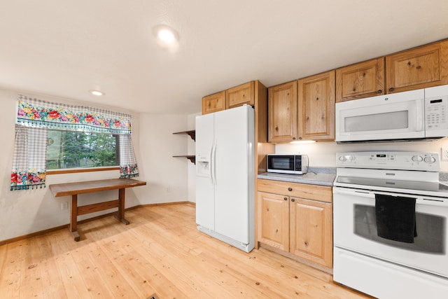 6325 W 48th Ave, Spokane, WA 99224 - kitchen with white appliances, light wood-style floors, light countertops, baseboards, and recessed lighting