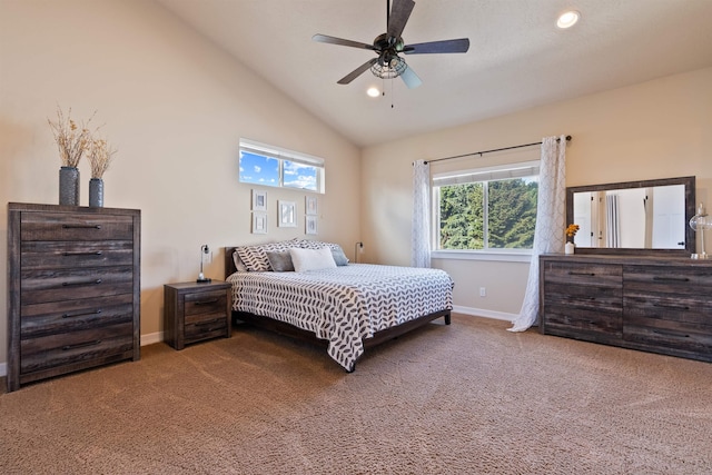 18218 E Michielli Ave, Spokane Valley, WA 99016 - carpeted bedroom with baseboards, lofted ceiling, recessed lighting, and a ceiling fan