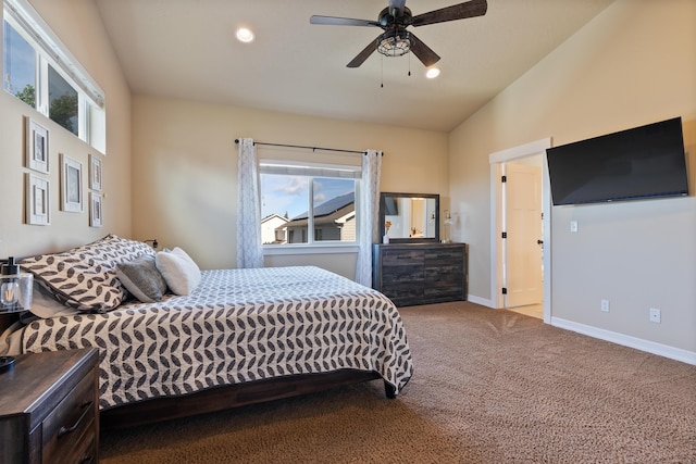 18218 E Michielli Ave, Spokane Valley, WA 99016 - bedroom featuring multiple windows, vaulted ceiling, carpet, baseboards, and recessed lighting