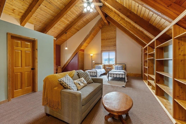 3947 N Deer Lake Rd, Loon Lake, WA 99148 - sitting room featuring wood ceiling, carpet floors, and ceiling fan