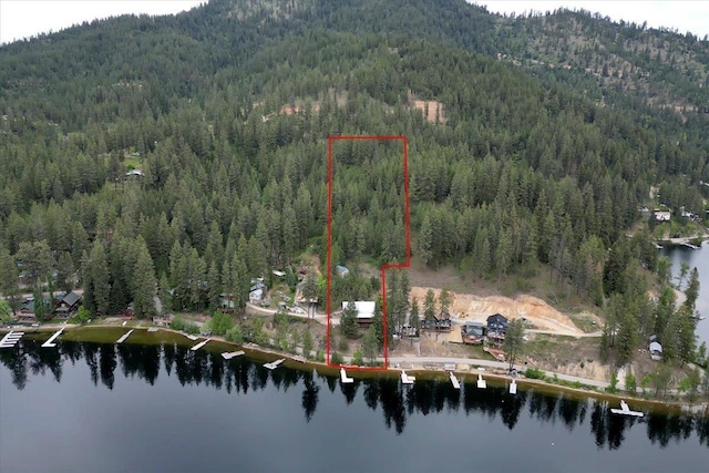 3947 N Deer Lake Rd, Loon Lake, WA 99148 - aerial view of property's location featuring a heavily wooded area, property parcel outlined, and a water and mountain view