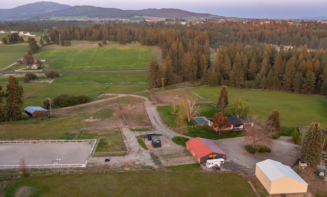 10409 E Palouse Hwy, Valleyford, WA 99036 - aerial view of property and surrounding area featuring a mountainous background, a forest, and rural landscape