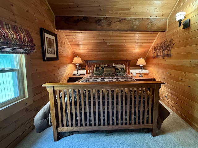 812 Levitch Rd, Newport, WA 99156 - carpeted bedroom featuring wooden walls, wood ceiling, and vaulted ceiling