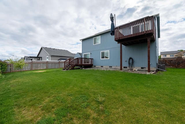 8566 N Oak St, Spokane, WA 99208 - back of house featuring crawl space, a wooden deck, and central AC unit