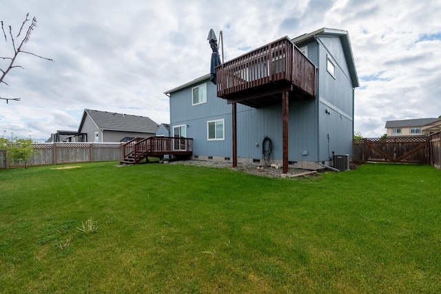 8566 N Oak St, Spokane, WA 99208 - rear view of property featuring crawl space, a deck, and cooling unit