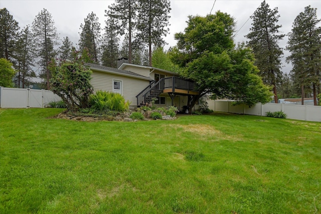 1829 S Glenrose Rd, Spokane, WA 99223 - view of yard featuring stairway, a wooden deck, and a gate