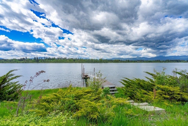 472 Snow Berry Ln, Usk, WA 99180 - water view with a mountain backdrop and a dock