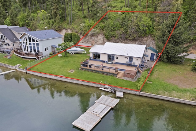 46273 Larson Beach Rd, Loon Lake, WA 99148 - aerial view of property and surrounding area featuring a large body of water, a forest, and property boundaries highlighted