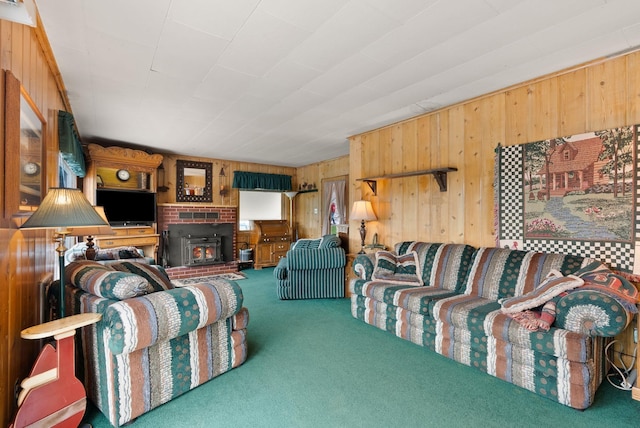46273 Larson Beach Rd, Loon Lake, WA 99148 - living area featuring carpet flooring and wood walls