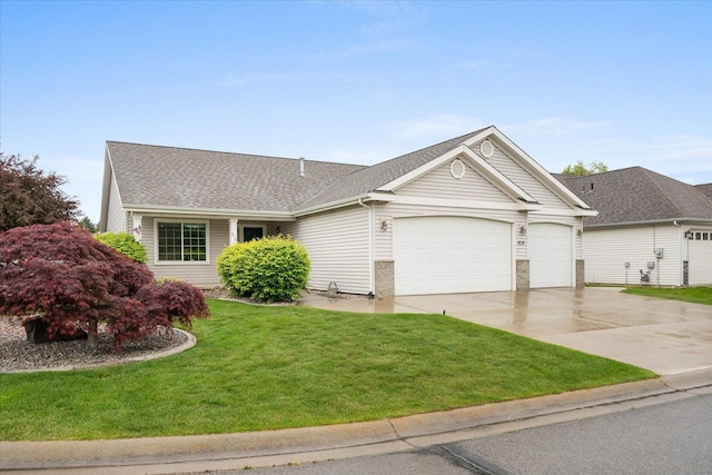 858 S Shelley Lake Ln, Spokane Valley, WA 99037 - ranch-style house with an attached garage, a front yard, a shingled roof, and driveway