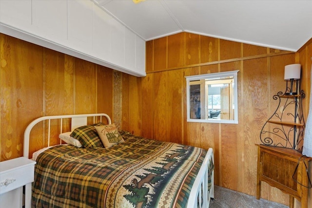 12931 N N Park St, Newman Lake, WA 99006 - carpeted bedroom featuring vaulted ceiling and wood walls