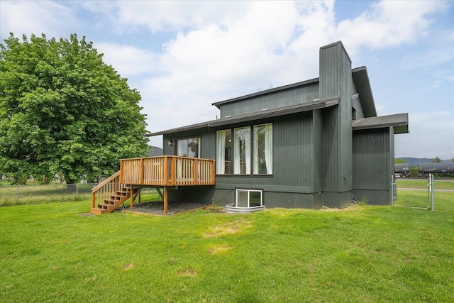 20716 E Gilbert Rd, Otis Orchards, WA 99027 - rear view of house featuring a wooden deck and stairway
