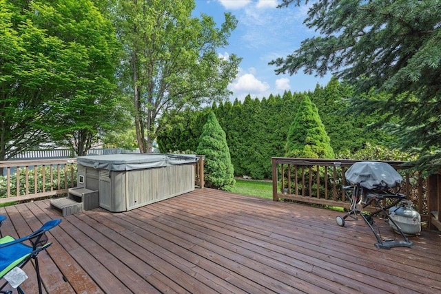 12914 E 36th Ave, Spokane Valley, WA 99206 - wooden deck with a hot tub and a grill