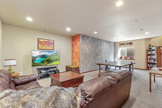 1467 E Lacey Ave, Hayden, ID 83835 - living room with light colored carpet, recessed lighting, baseboards, and a textured ceiling
