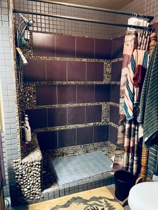 1654 Southshore Diamond Lake Rd, Newport, WA 99156 - bathroom featuring a shower stall, toilet, and tile patterned floors