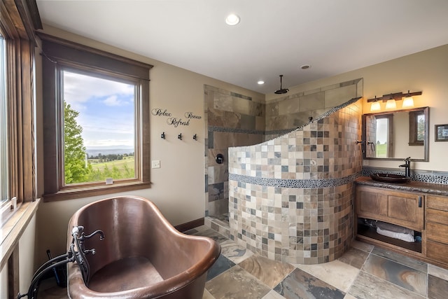 16510 N Brannon Ln, Spokane, WA 99208 - full bath featuring walk in shower, a soaking tub, recessed lighting, and vanity
