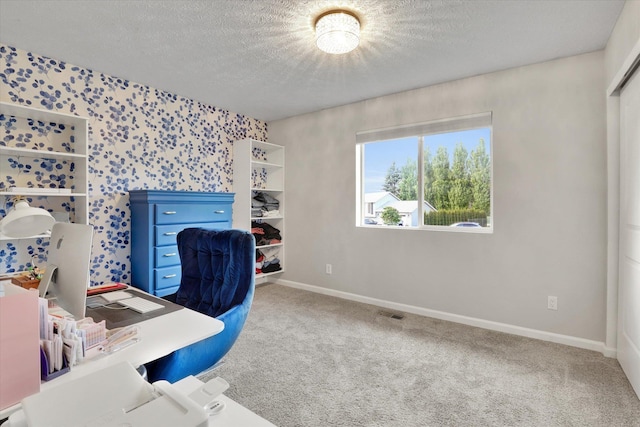 18920 E Augusta Ln, Spokane Valley, WA 99016 - office space featuring a textured ceiling, carpet, baseboards, and wallpapered walls