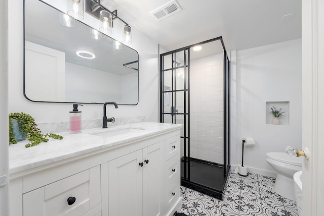 918 W 18th Ave, Spokane, WA 99203 - full bath with vanity, a stall shower, toilet, tile patterned floors, and baseboards
